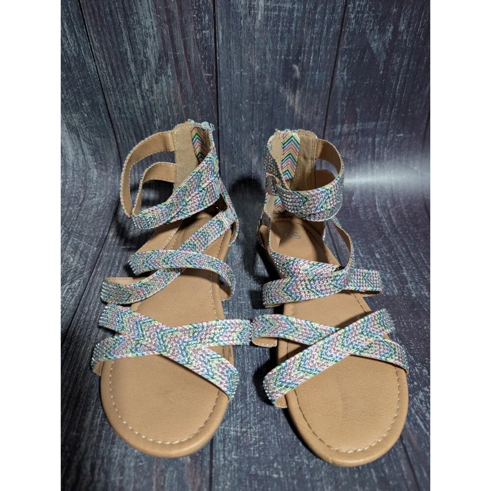 SO Ankle Rainbow Gemstone Sparkle Strappy Sandals Girls Youth Size 4